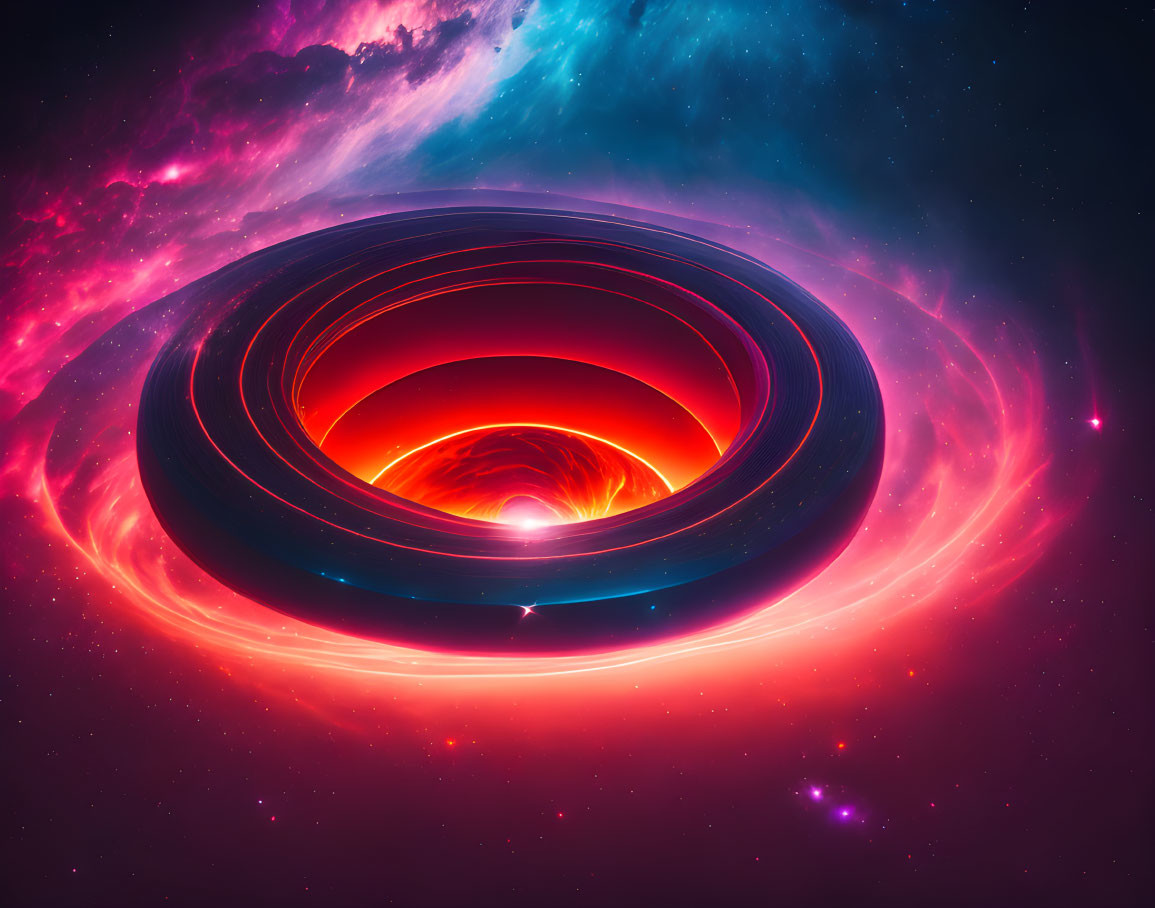 Colorful Digital Artwork: Black Hole & Accretion Disks in Cosmic Scene