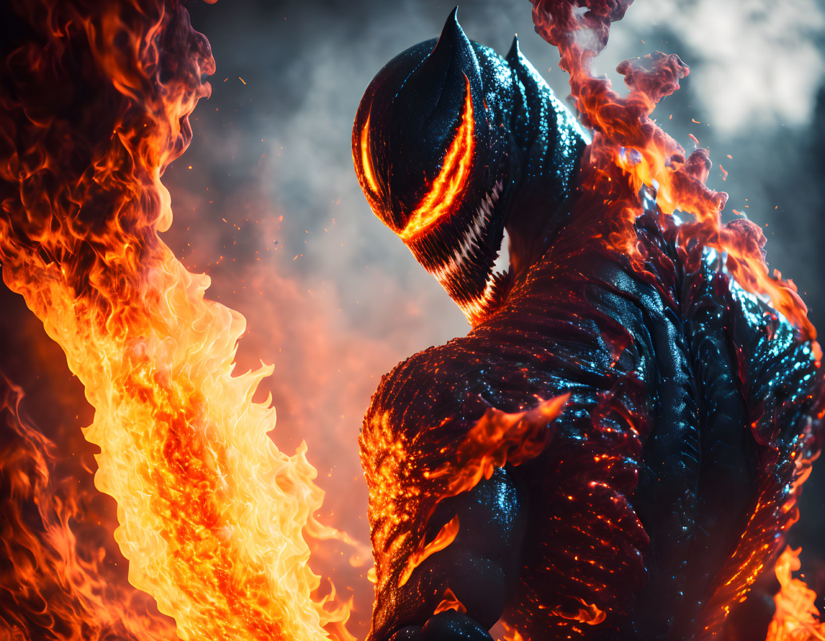 Fiery creature with orange and red highlights in intense flames.