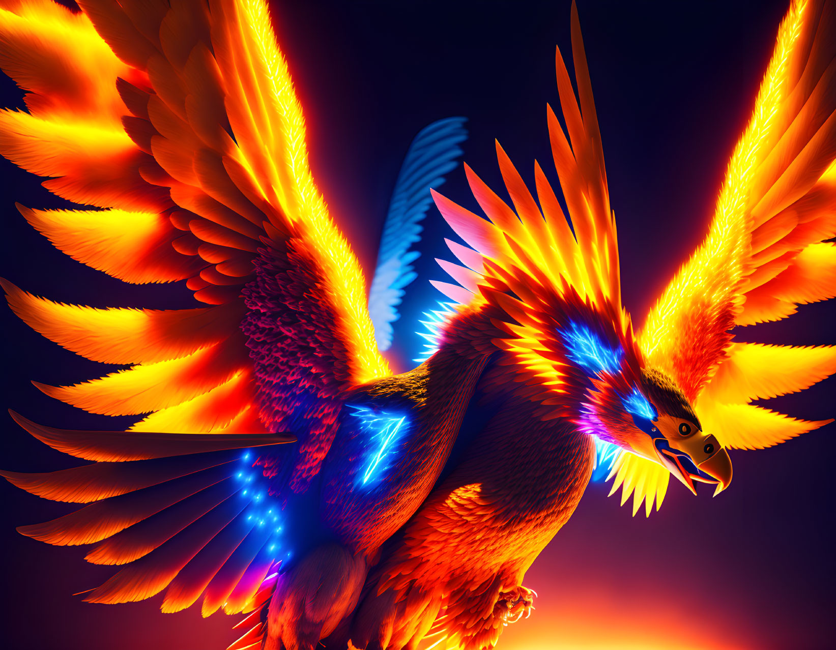 Colorful Phoenix Digital Artwork Against Dark Background