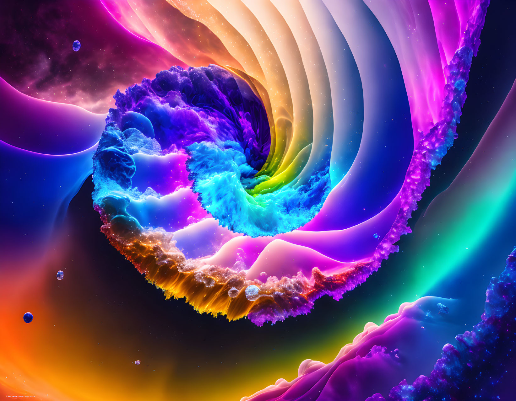 Colorful swirling vortex digital artwork: cosmic event depiction.