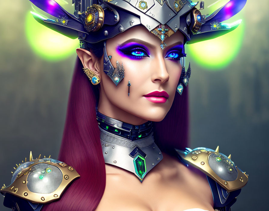 Fantasy portrait of a woman with vibrant makeup and elfin ears