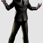 Person in Black Tuxedo Performing Magic Trick with Purple Smoke