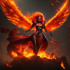 Colorful Phoenix Digital Artwork: Fiery Plumage in Flight