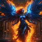 Colorful Phoenix Artwork with Spread Wings on Dark Background