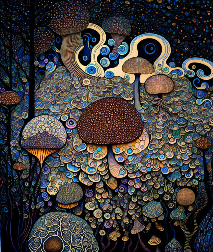 Colorful Psychedelic Mushroom Artwork with Swirling Patterns