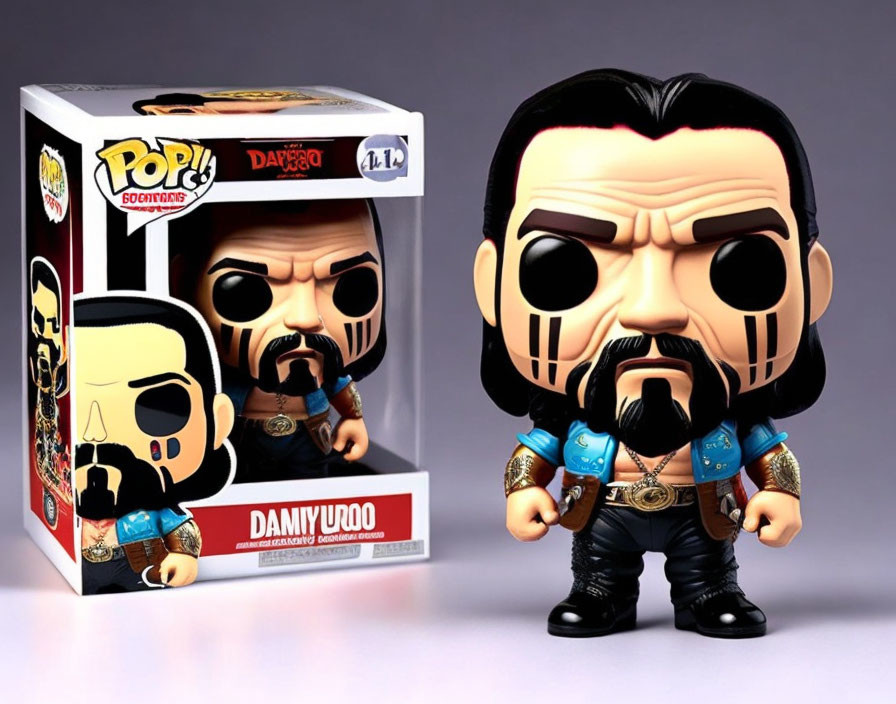 Stylized male character Funko Pop! figurine in black shirt and blue vest