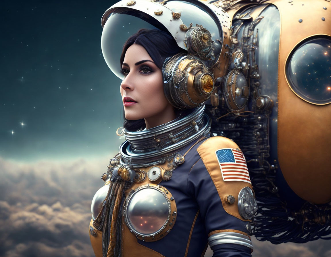 Detailed Vintage Astronaut Suit with Brass and Glass Helmet in Steampunk Style