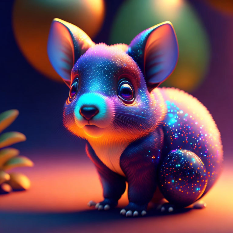 Colorful Neon Illustration of Fantasy Mouse Creature