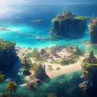 Fantasy Tropical Archipelago with Towering Spires and Castle-like Structures