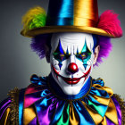 Colorful clown with multicolored hat and vibrant makeup