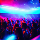 Crowded nightclub with neon lights and lively atmosphere