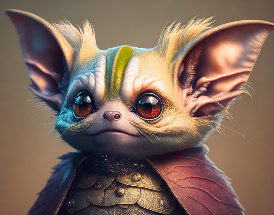 Whimsical creature with large ears and armor-like attire