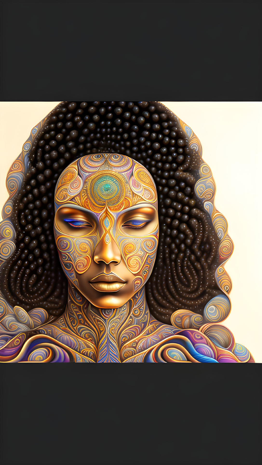 Stylized digital artwork of a woman with intricate patterns