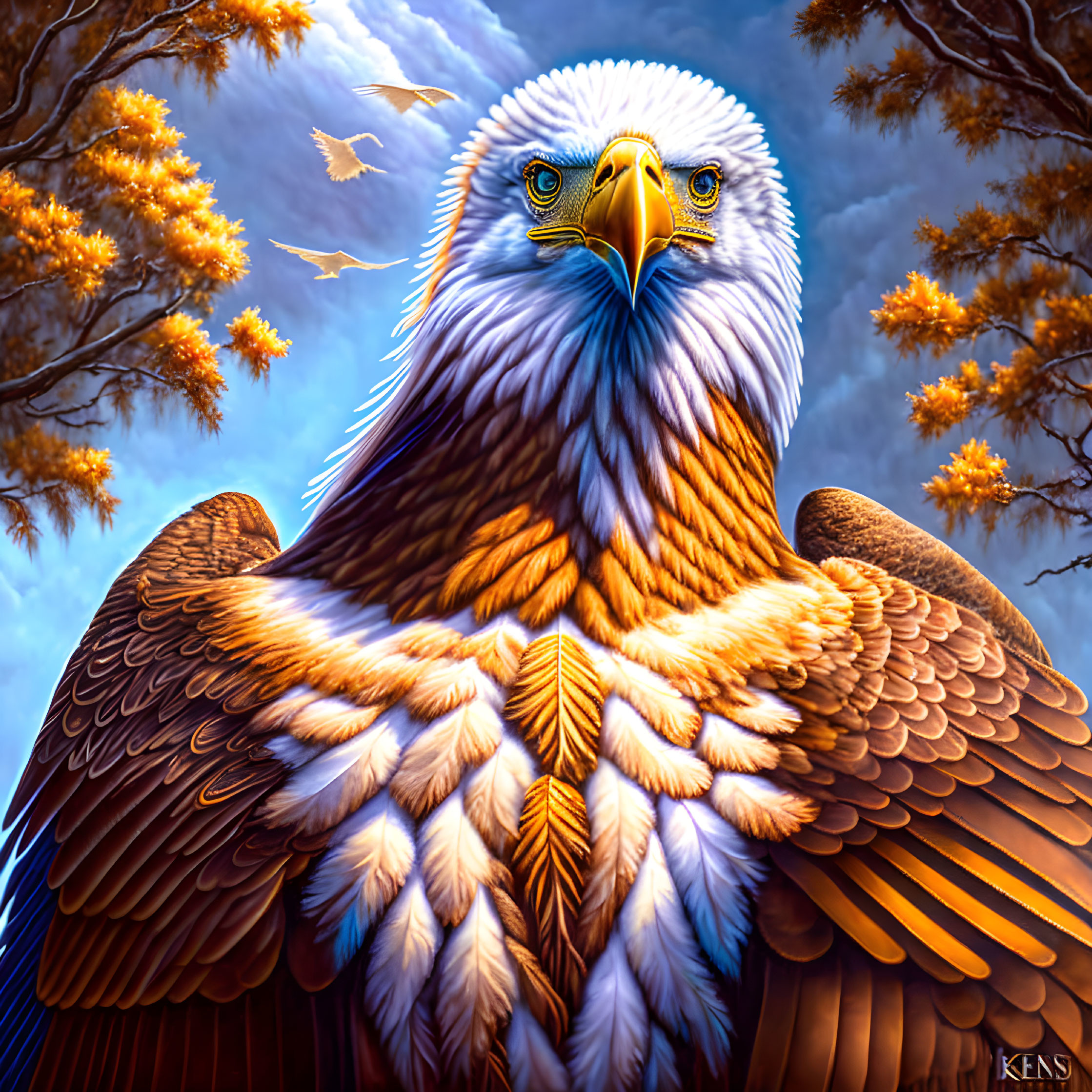 Detailed Illustration of Majestic Eagle with Golden-Brown Feathers