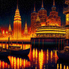 Futuristic cityscape digital artwork with illuminated skyscrapers