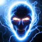 Glowing blue skull with electric energy and halo effect