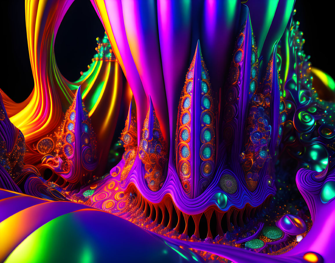 Colorful Abstract Fractal Art: Swirling Shapes in Purple, Blue, Orange, and Green