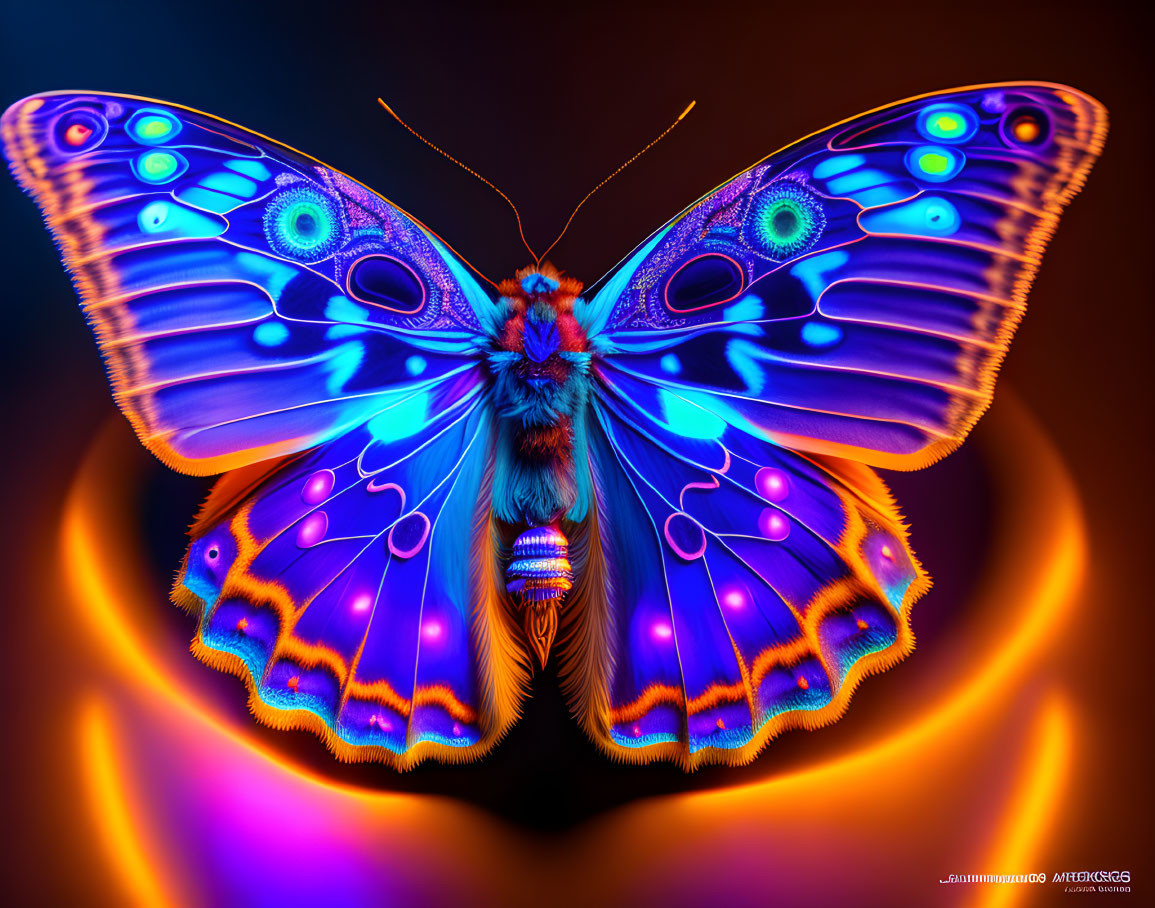 Vibrant butterfly digital art with blue and purple wings on gradient backdrop