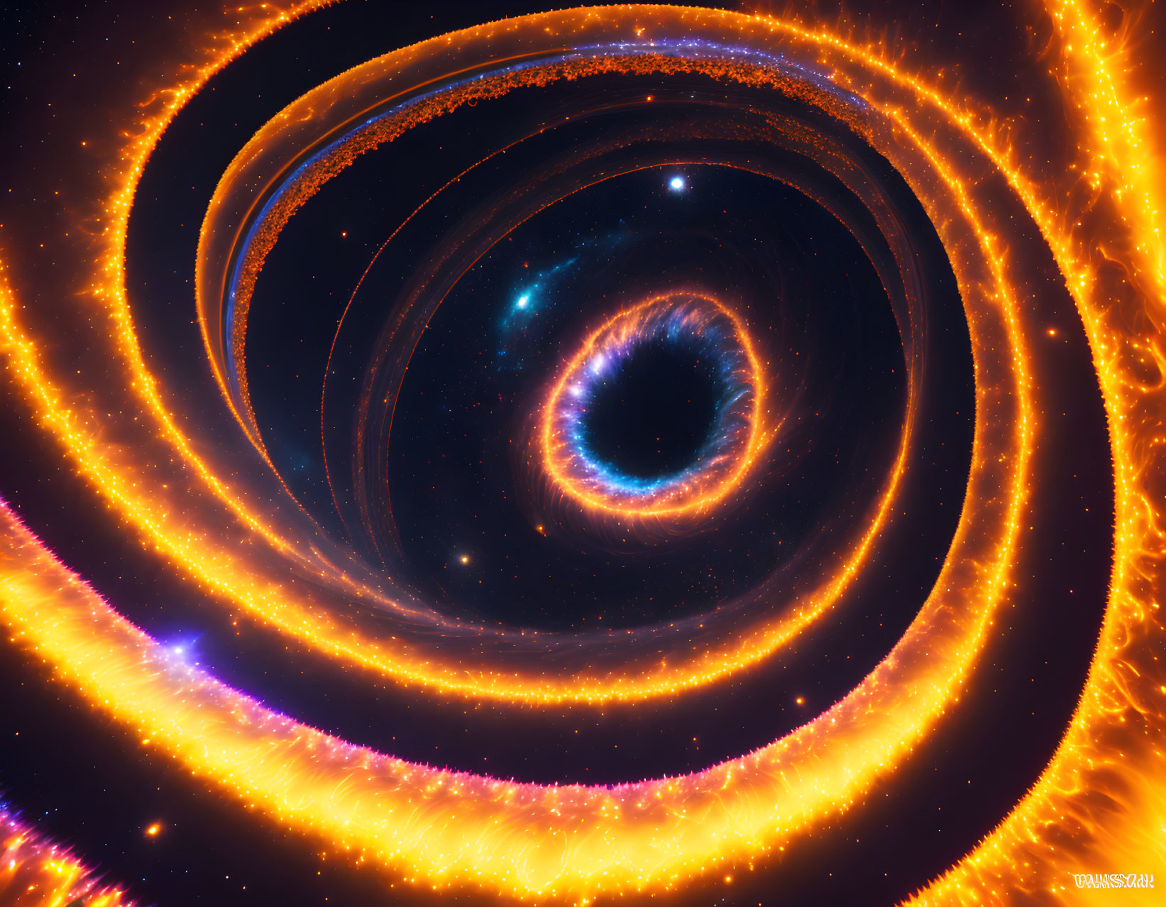 Vibrant Spiral Galaxy with Orange and Blue Hues and Star Formations