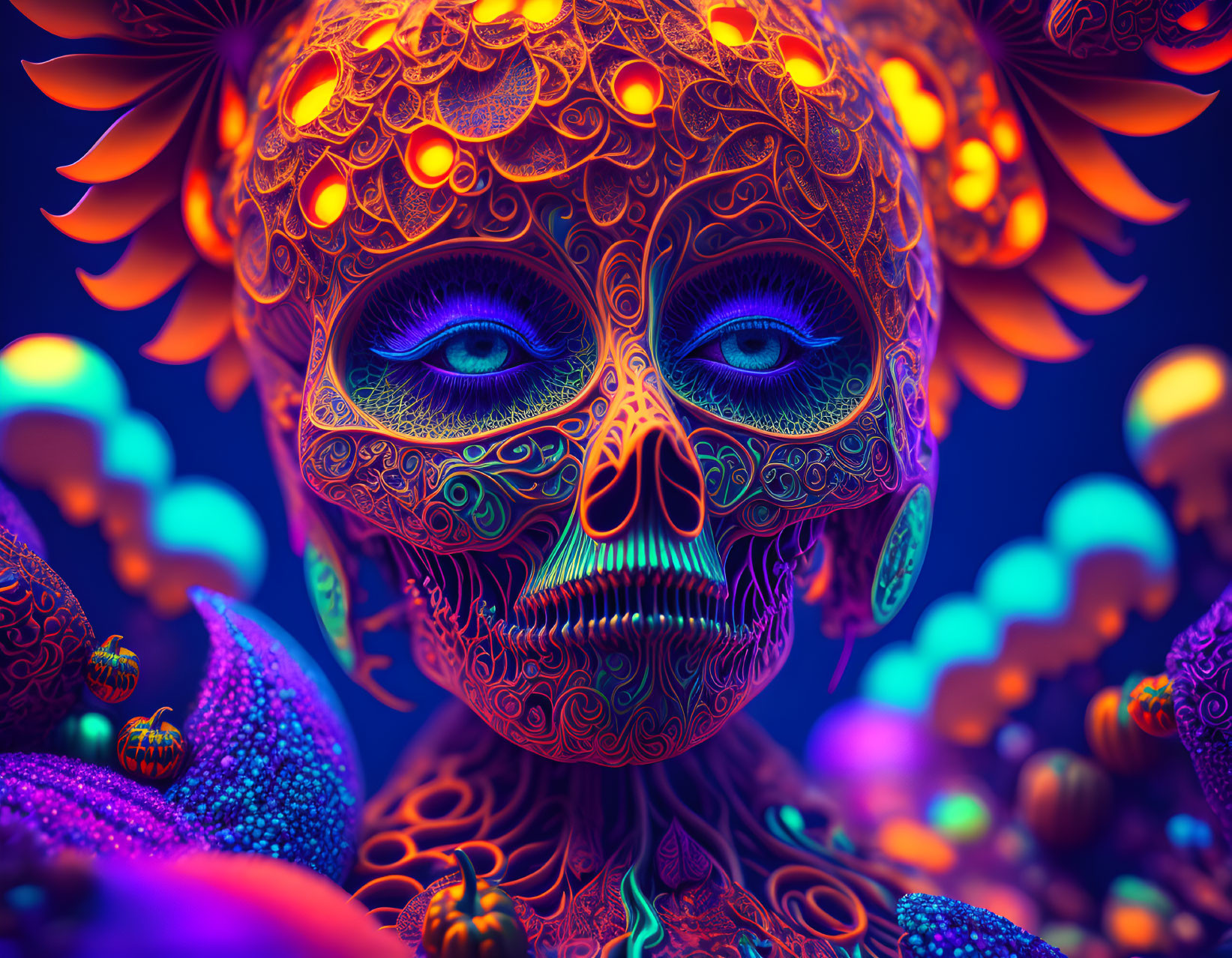 Colorful digital artwork: Person with Day of the Dead skull makeup