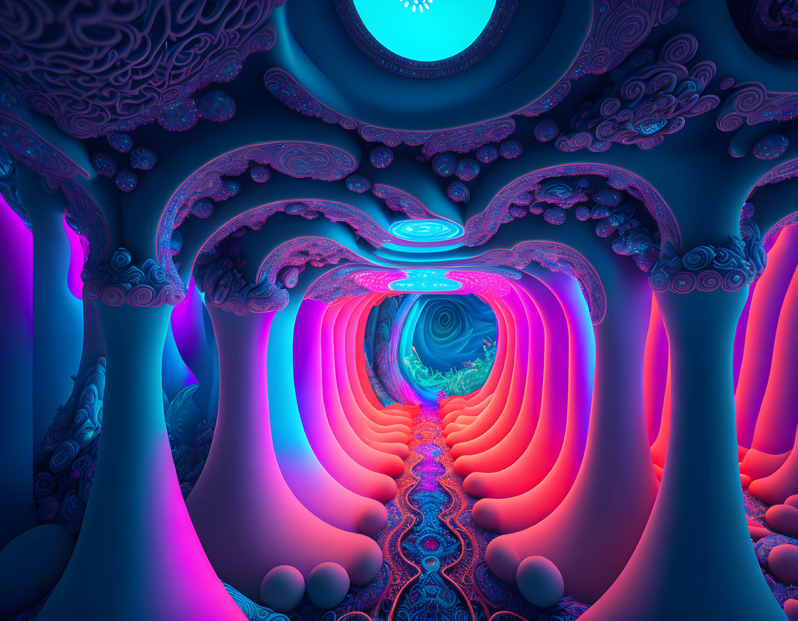 Intricate Blue and Purple Fractal Tunnel Depths