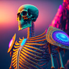 Vibrant digital artwork: Skeletons with neon outlines & intricate patterns on skulls.