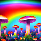 Colorful Mushroom Illustration with Rainbow Arch