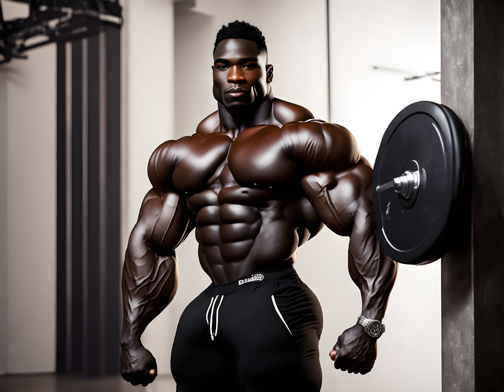 Muscular Person Holding Barbell in Gym Setting