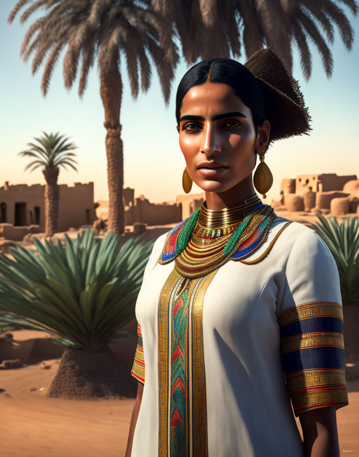 Traditional Attire Woman in Desert Landscape