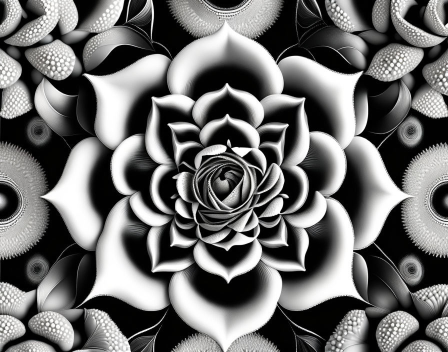 Symmetrical monochromatic fractal with floral patterns