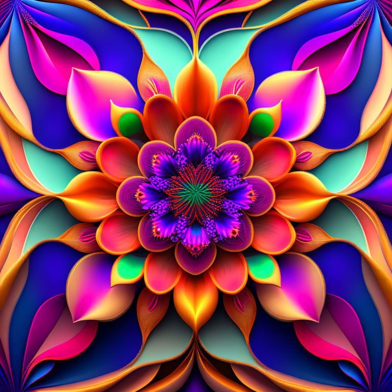 Symmetrical Multicolored Fractal Flower with Vibrant Petals