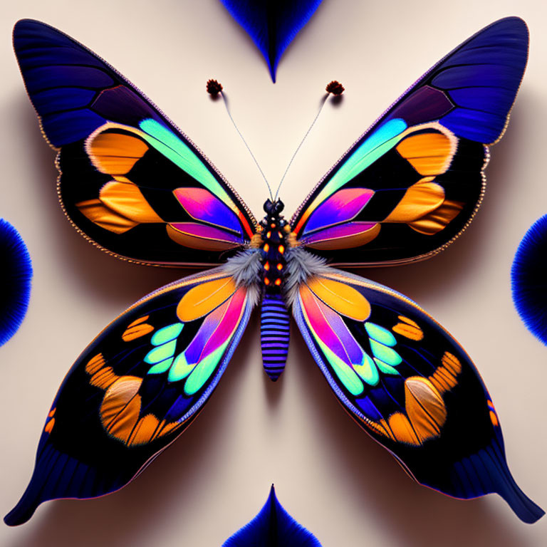 Colorful Butterfly with Blue, Orange, and Black Patterns