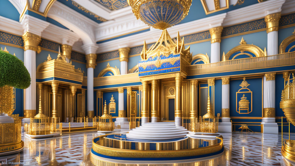 Luxurious Golden Columns & Ornate Decor in Opulent Interior