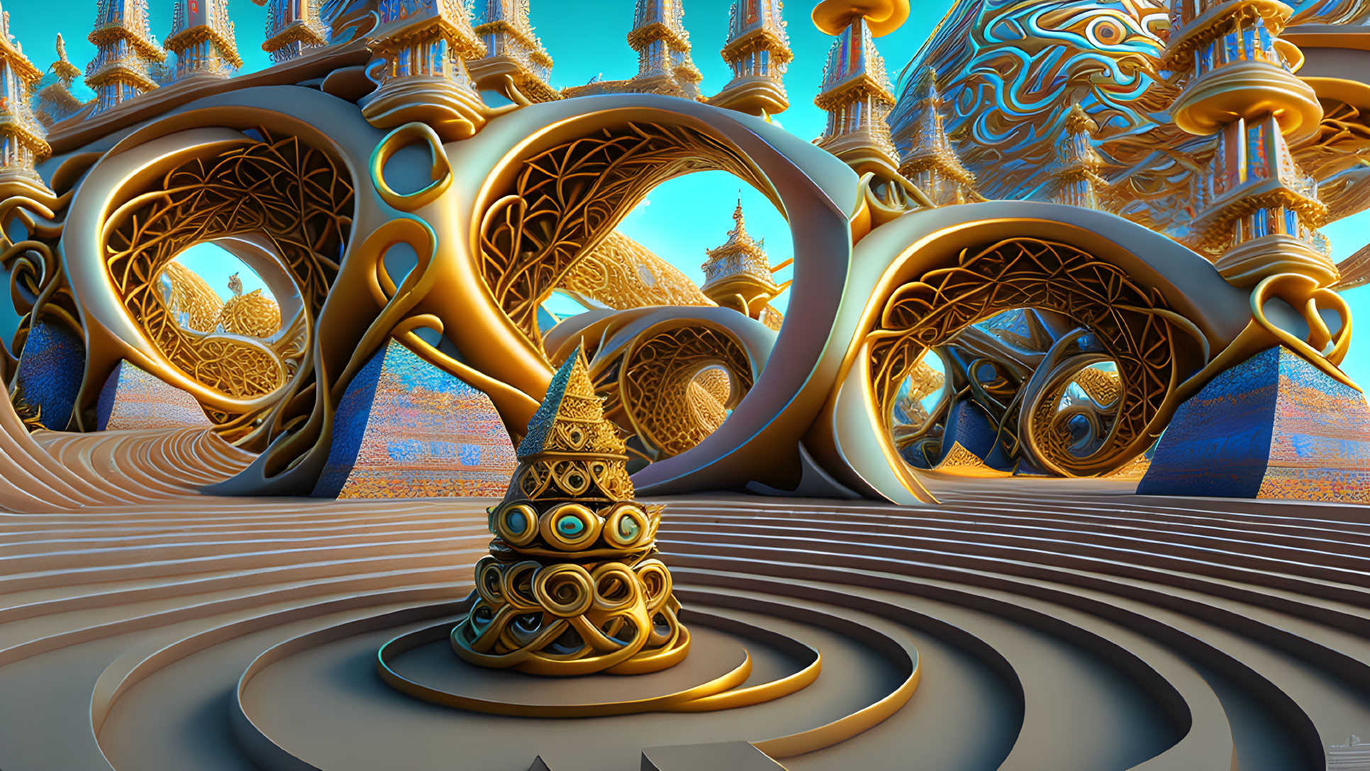 Fractal-based digital artwork of intricate architecture and spired structure.