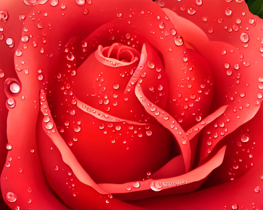 Vibrant red rose with dewdrops in close-up shot