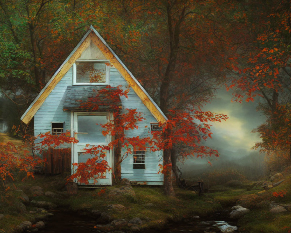 Cozy A-Frame House in Autumn Forest Clearing