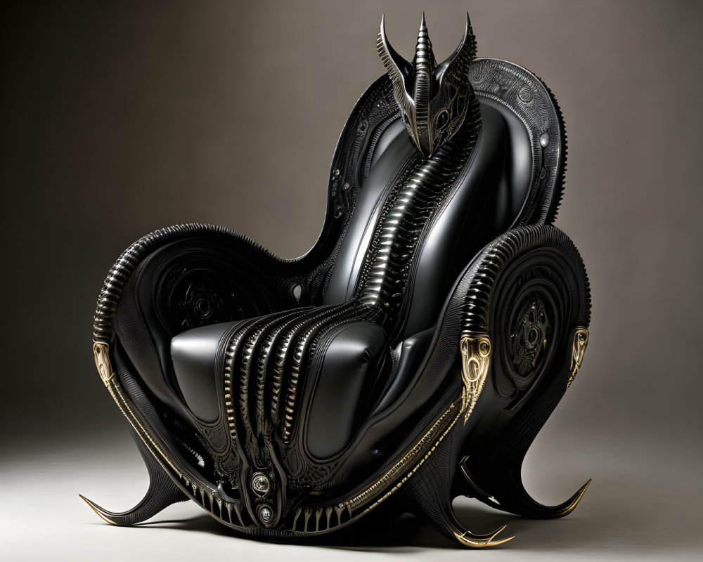 Black Armchair with Gold Accents and Horn-like High Back