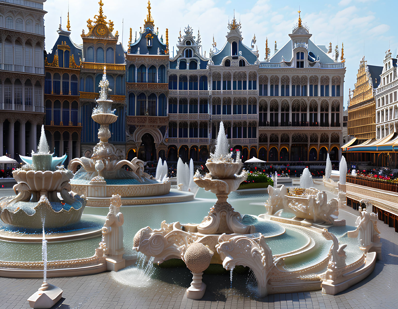 Ornate Fountains and Elaborate Buildings in Lavish Square