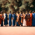 African Attired Group by River and Trees