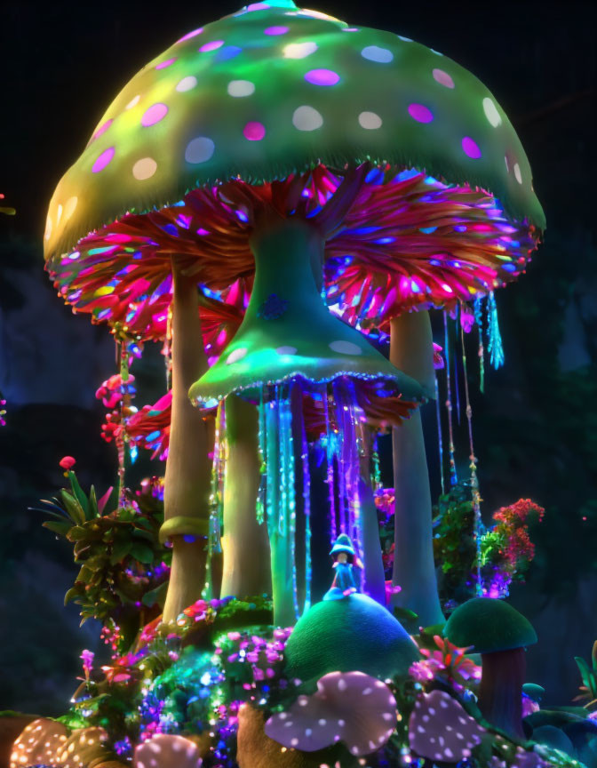 Colorful Glowing Mushroom in Enchanted Forest Setting