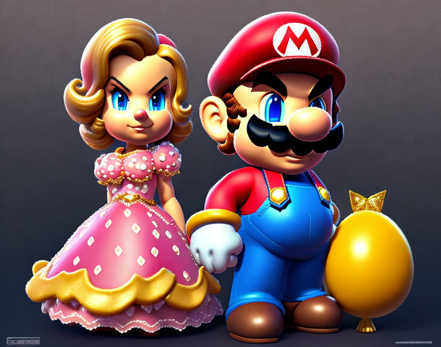 Stylized 3D Models of Mario and Princess Peach with Golden Star