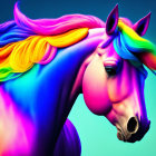 Vibrant Unicorn Artwork with Rainbow Mane and Golden Horn