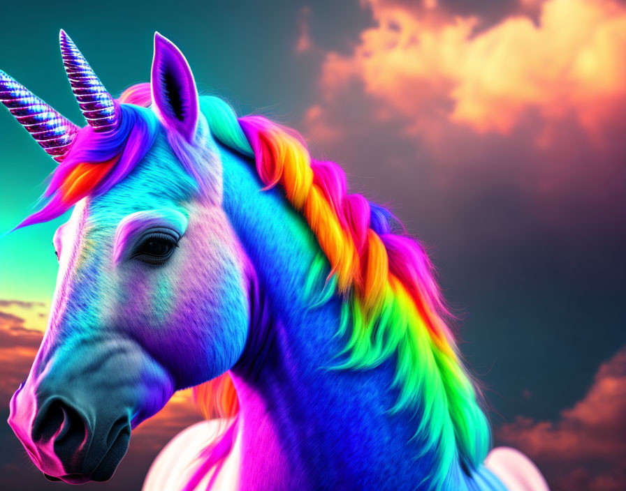 Colorful Unicorn with Rainbow Mane in Vibrant Digital Art