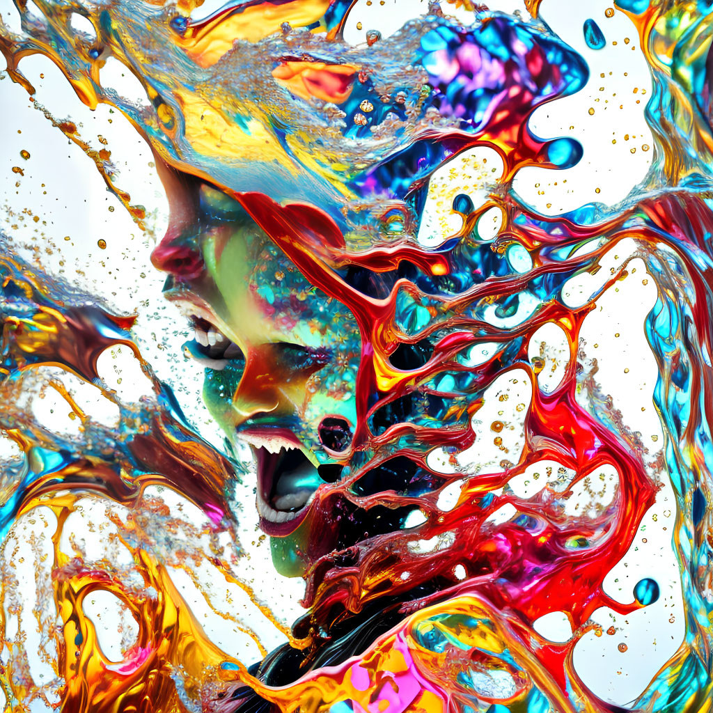 Colorful Abstract Liquid Swirls Around Distorted Face