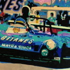 Colorful Abstract Race Car Illustration with Graffiti Backdrop