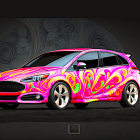 Colorful Psychedelic Car with "AMMA AWOYO" Text on Dark Background