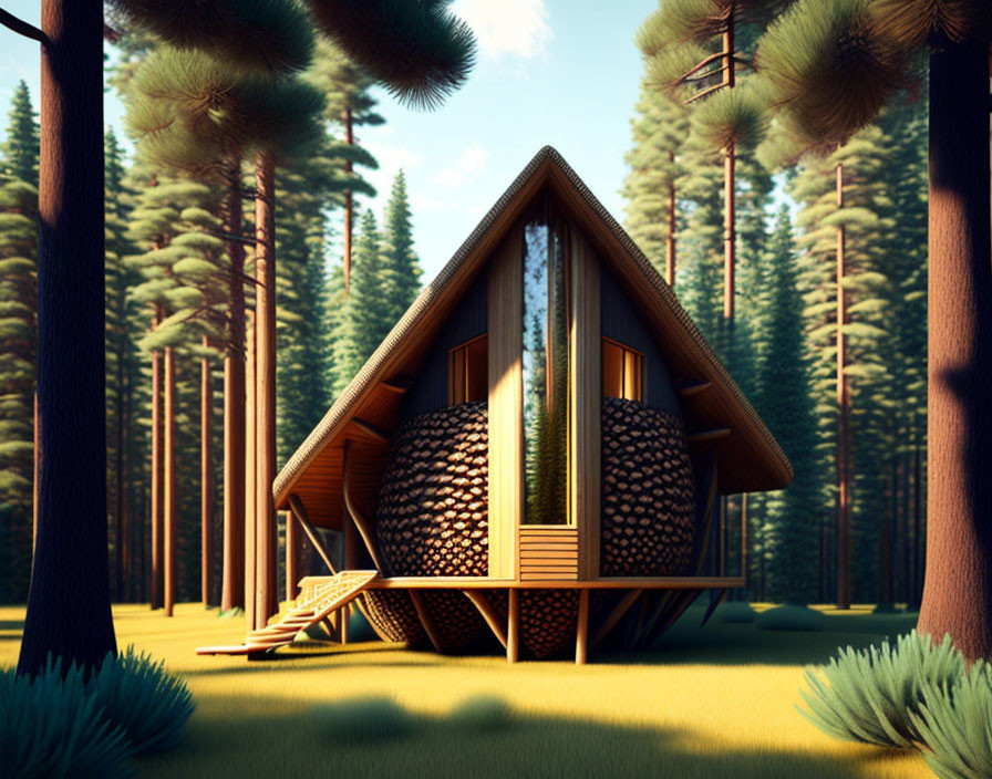 Modern Triangular A-Frame Cabin in Pine Forest