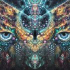 Symmetrical psychedelic art with celestial elements and mystical eyes