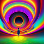 Colorful Tunnel with Concentric Circular Patterns on Dark Background