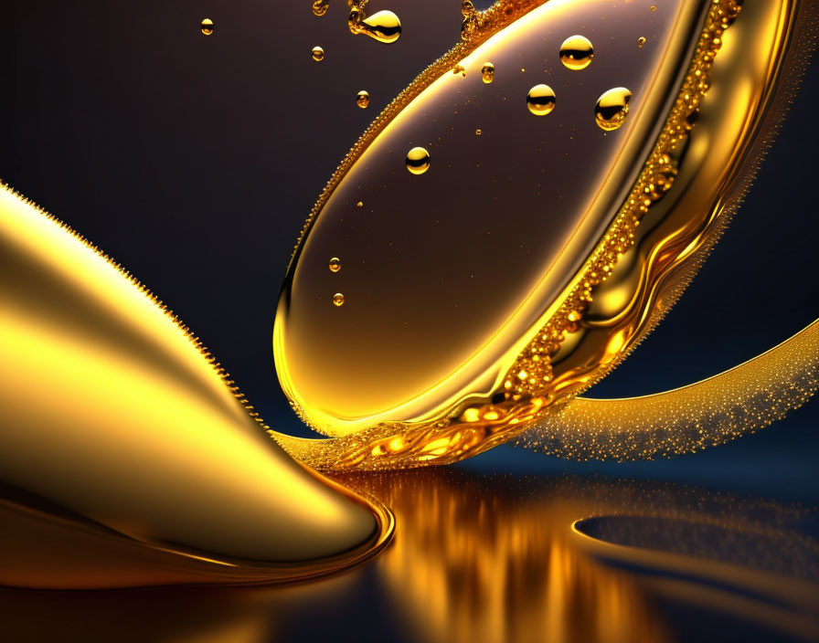 Golden liquid with bubbles and swirls on smooth surface - Luxurious abstract aesthetic